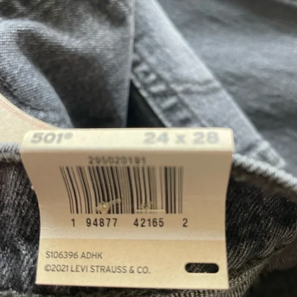 Levi’s 501 skinny Womans Dark Gray Jeans Button Fly High Rise size 24x28 raw hem - Picture 7 of 10